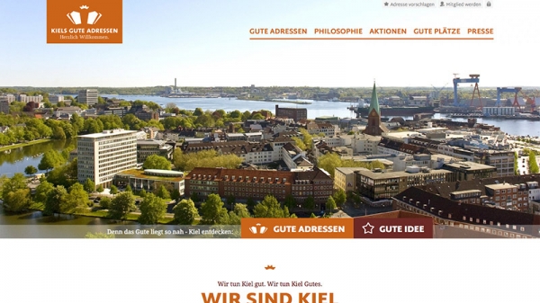 Screenshot der Startseite von KIELS GUTE ADRESSEN