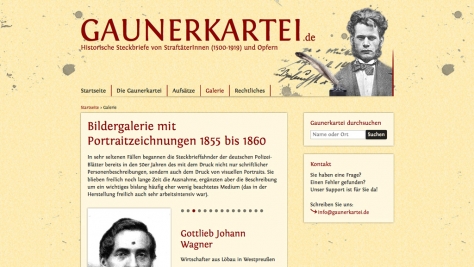 Eine animierte Bildergalerie bietet Informationen über historische Steckbriefe.