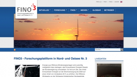 Webdesign der FINO3-Startseite - Gestaltung von der pixlscript GbR aus dem Herzen Kiels