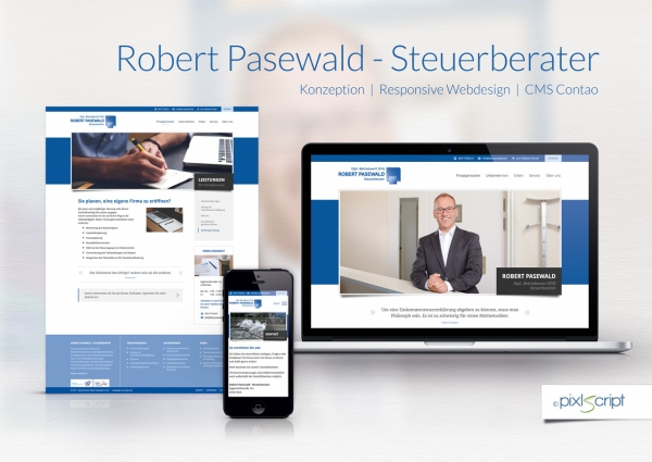 Die Webseite des Kieler Steuerberaters Robert Pasewald erstrahlt im neuen, modernen Webdesign.