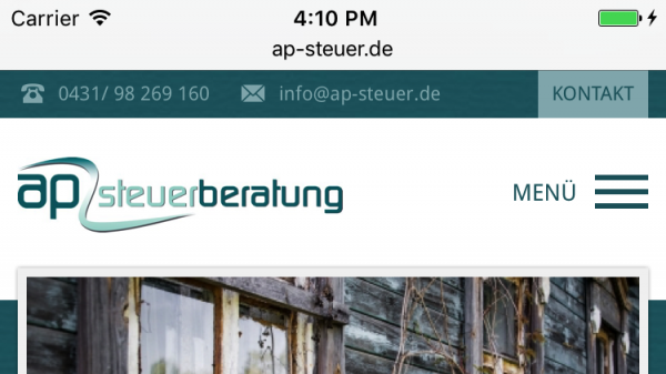 Auch auf kleineren Geräten funktioniert das Webdesign von ap Steuerberatung optimal.