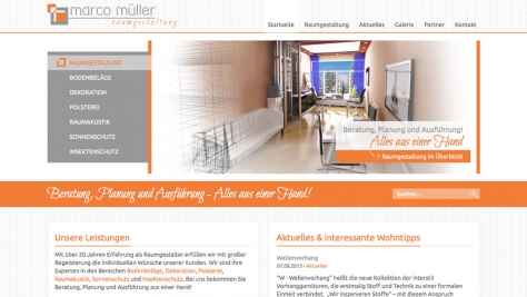 Die Webseite des Raumgestalters Marco Müller überzeugt mit einem hellen, luftigen Webdesign.