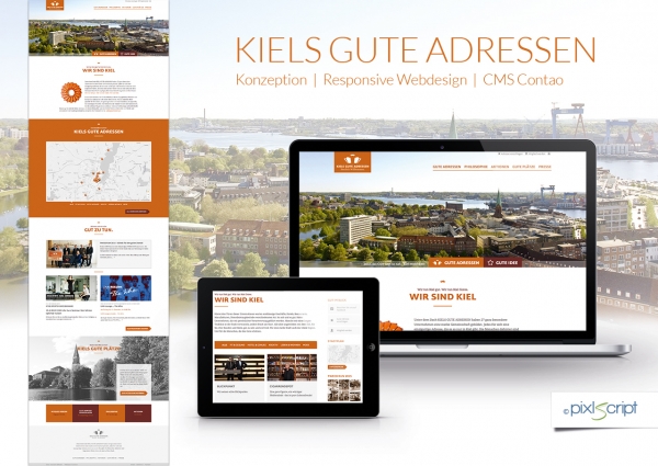 Unter dem Motto “Wir sind Kiel” präsentieren KIELS GUTE ADRESSEN hochwertige Unternehmen, seit Mai auch im neuen responsiven Webdesign.