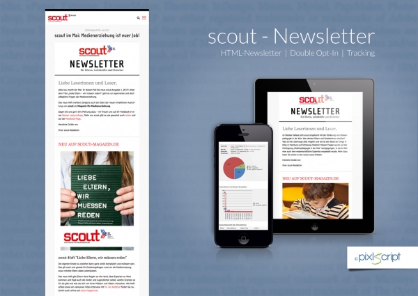 Der überarbeitete scout-Newsletter kann komfortabel über Contao erstellt werden und wird monatlich an über 2.500 Leser gesendet.