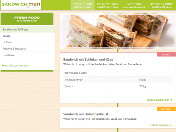 Für den Lebensmittel-Hersteller "The Sandwich Man GmbH" haben wir eine responsive Webseite gestaltet.