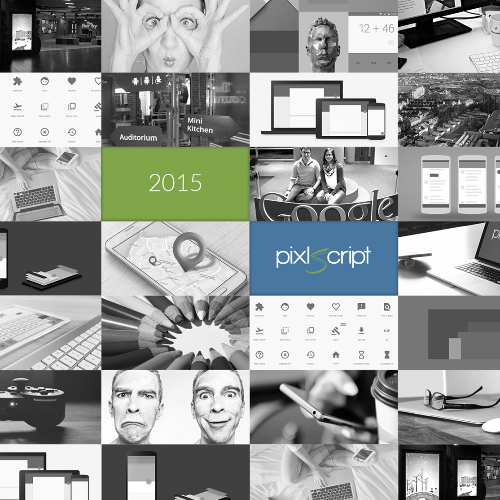 Kollage von verschiedenen Bildern zu den Themen, die das Jahr 2015 von pixlscript geprägt haben