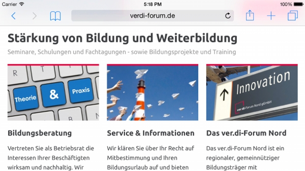 Responsive Webdesign im Einsatz: Das Layout der Webseite passt sich jedem Gerät an (hier ein iPad Air).