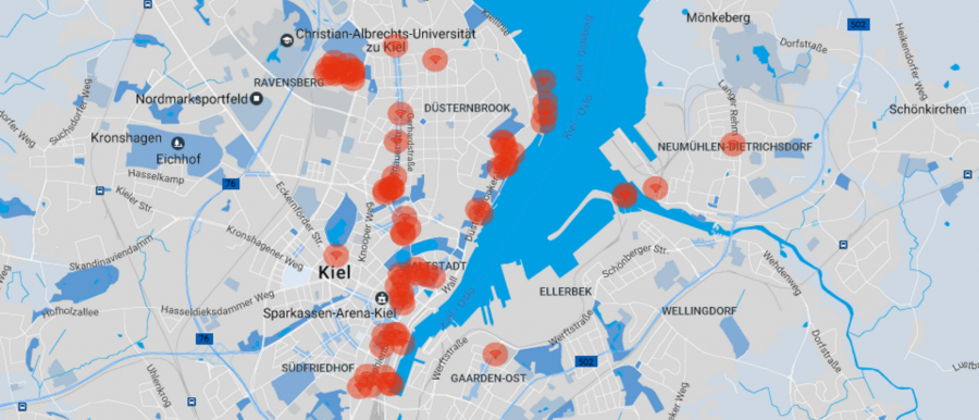 Screenshot einer Karte der Hotspots des KN_Wlan