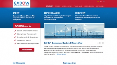 Die Webseite für das deutsch-dänische GADOW-Projekt ist entsprechend des vorliegenden Corporate Designs gestaltet.