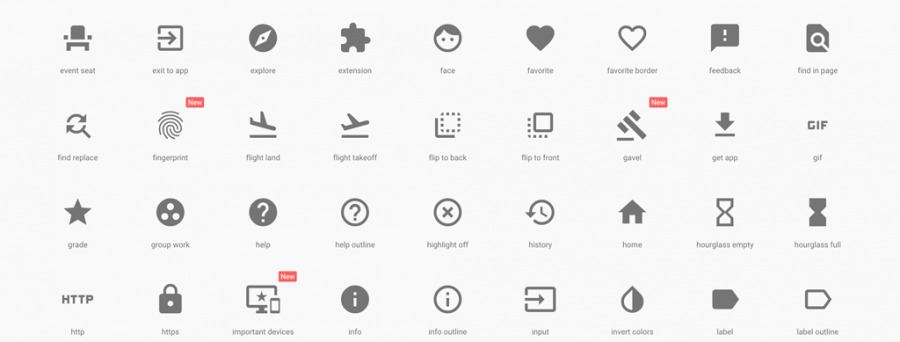 Zahlreiche Icons aus dem offiziellen Material Design Icon-Set von Google