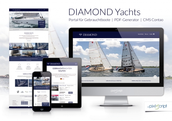 Relaunch in modernem Webdesign: Die neue Webseite der DIAMOND Yachts GmbH präsentiert das umfangreiche Angebot hochwertiger Yachten und Gebrauchtboote.