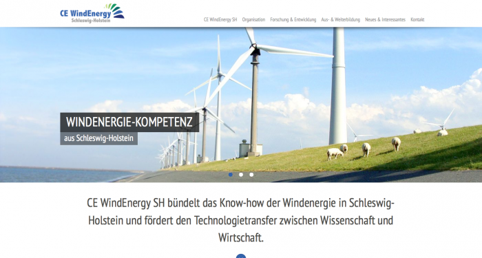 Das Webdesign der Startseite der 'WindEnergy SH'-Webseite basiert auf dem Trend des 'flat design'.