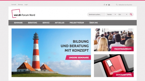 Startseite der neuen Webseite der ver.di-Forum Nord gGmbH (Screenshot)
