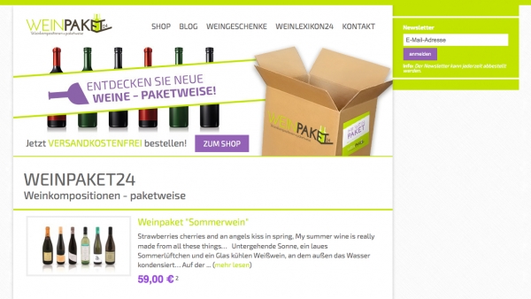 Startseite des Weinpaket24 Online-Shops