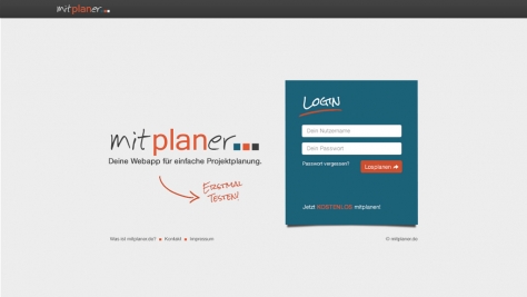 Das Design der Startseite von mitplaner.de ist minimalistisch gehalten.