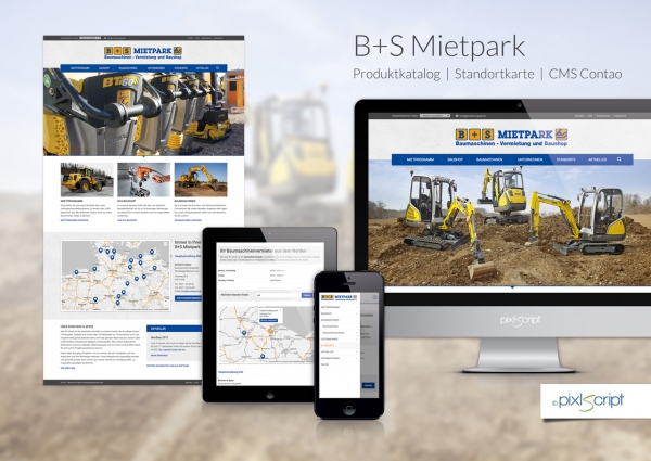 Für den Baumaschinen-Vermieter B+S Mietpark haben wir eine neue Webseite gestaltet und mit Contao umgesetzt.
