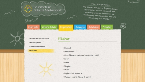 Alle angebotenen Fächer der Grundschule sind auf der Webseite übersichtlich gelistet.