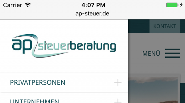 Über das praktische Off-Canvas-Menü bleiben die Inhalte komfortabel erreichbar.