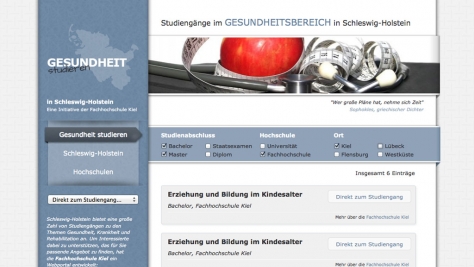 Die verschiedenen Filter-Kriterien ermöglichen eine gezielte Suche nach Studiengängen.