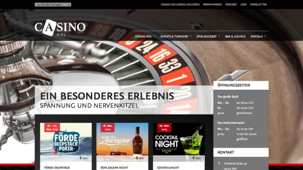 Das Webdesign der Standortseiten vermittelt die Atmosphäre eines Casinos.