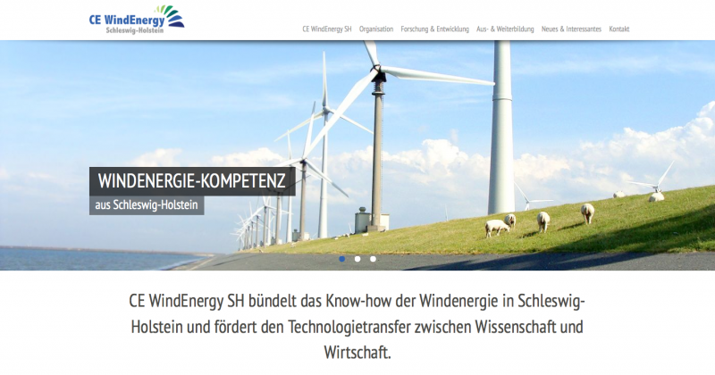 Das Webdesign der Startseite der 'WindEnergy SH'-Webseite basiert auf dem Trend des 'flat design'.