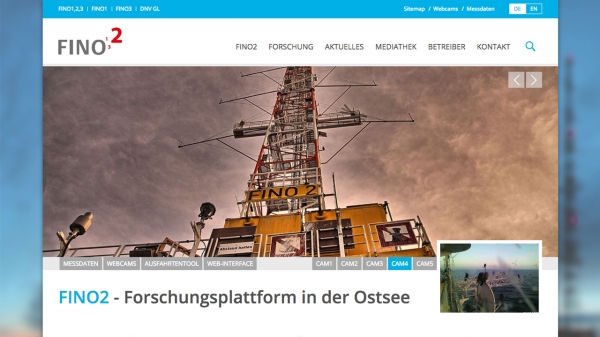 Screenshot der neuen Startseite der FINO2-Webseite