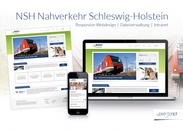 Neben einem responsiven Webdesign bietet die neue Webseite der NSH Nahverkehr Schleswig-Holstein GmbH einen internen Bereich und ein umfangreiches Dateisystem.