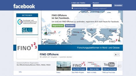 Webdesign der "FINO Offshore"-Seite auf Facebook