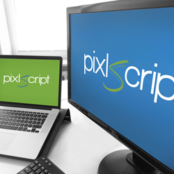 Zwei Monitore mit dem Logo der pixlscript GbR, Ihrer Agentur für Webseiten und Webanwendungen in Kiel